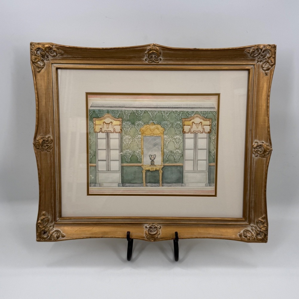 Original European Interior Architectural Watercolor Rendering